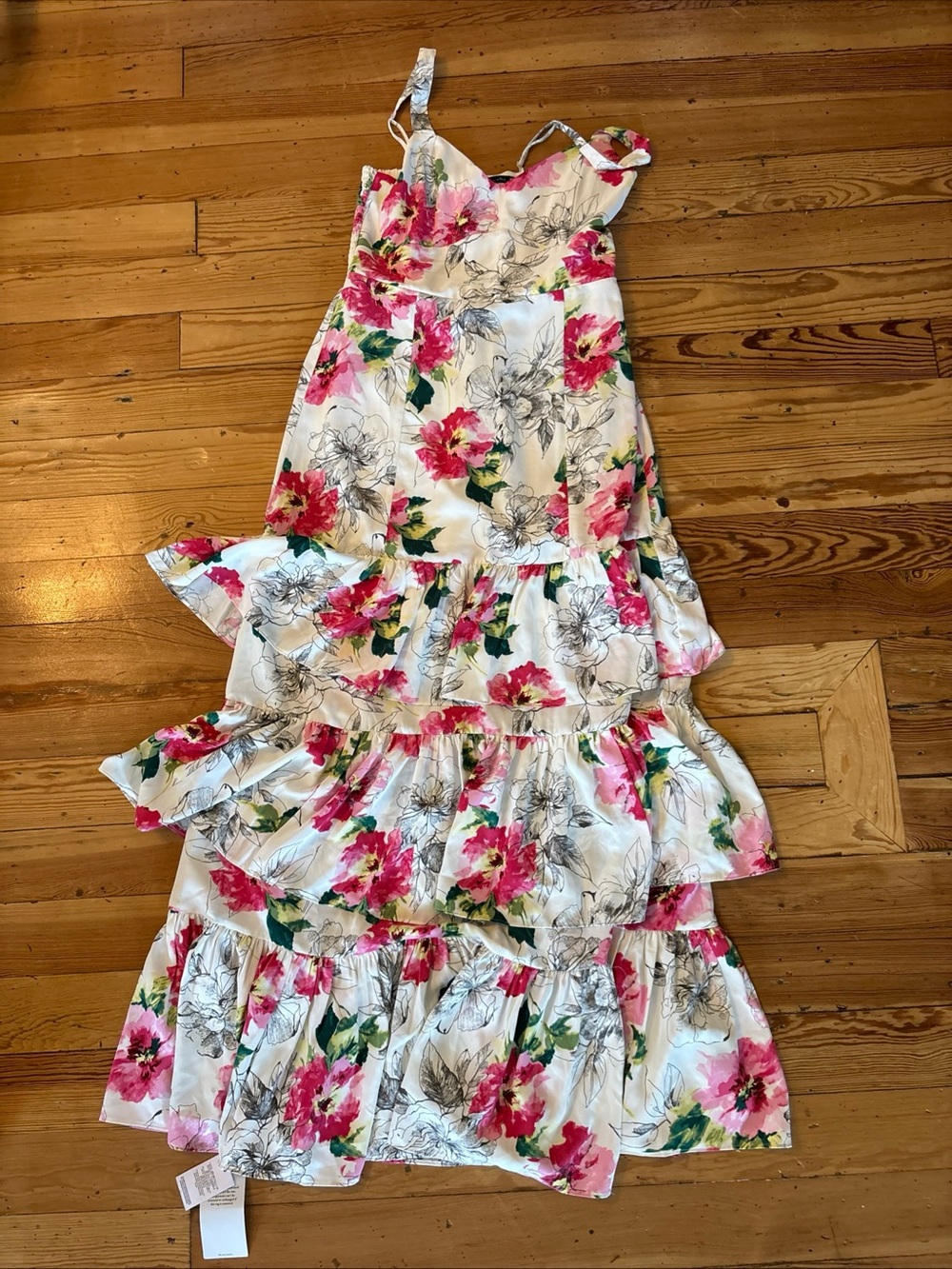 abercrombie & fitch Drama Ruffle Tiered Maxi Dress New Floral White Medium Tall